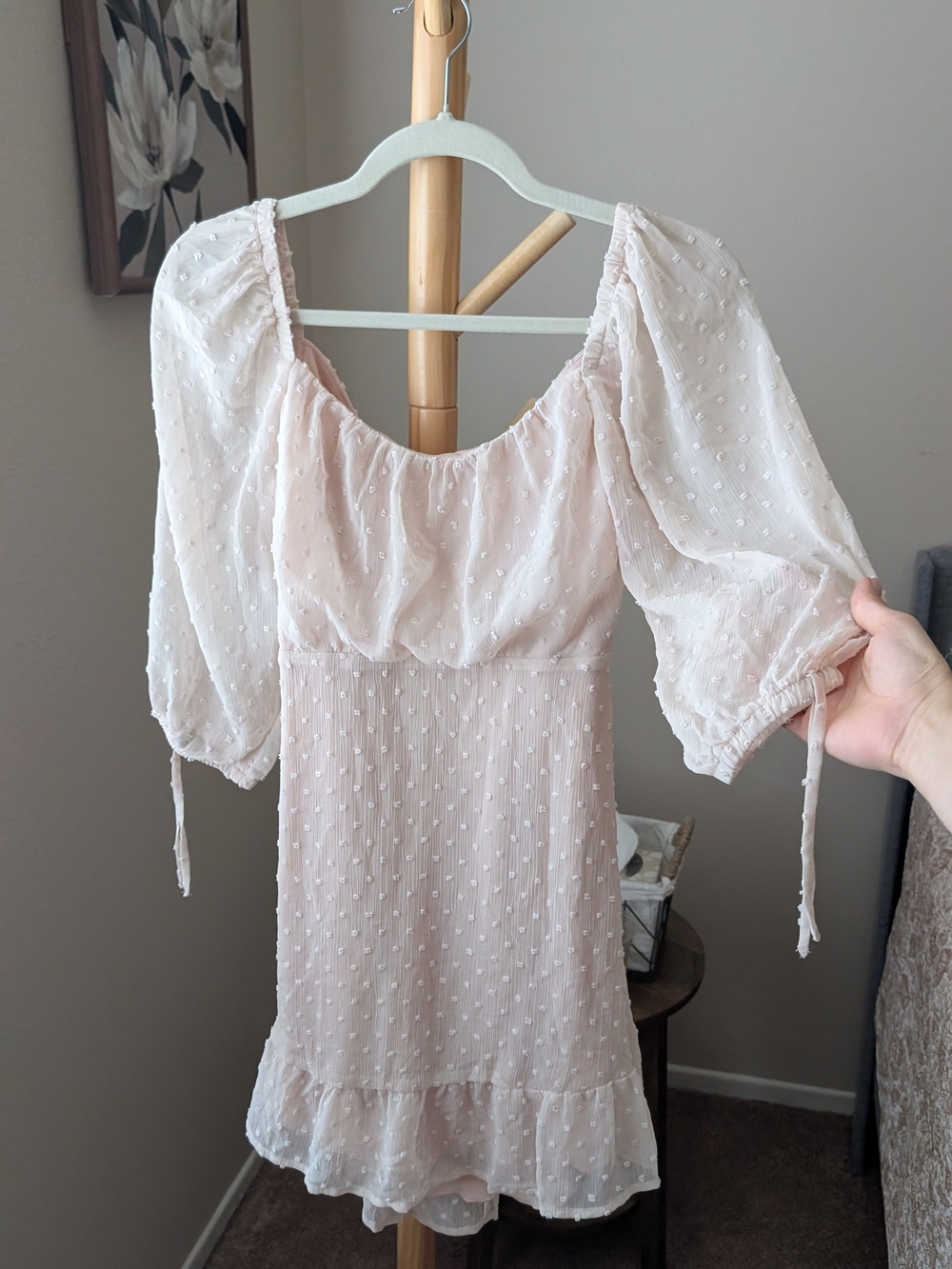 Speechless Blush Pink Swiss Dot Puff Sleeve Mini Dress